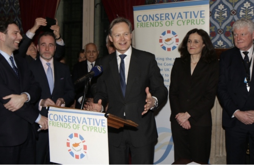 Matthew Offord MP speaking at the Conservative Friends of Cyprus reception