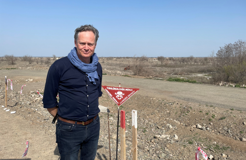 Matthew Offord MP at a landmine site