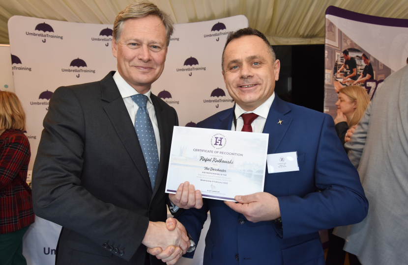 Matthew with Hendon resident Rafal at the apprenticeship showcase in Parliament