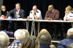 Matthew Offord and panel at the Mill Hill Crime Meeting