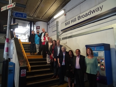 Matthew Offord with step-free access campaigners at Mill Hill Broadway station