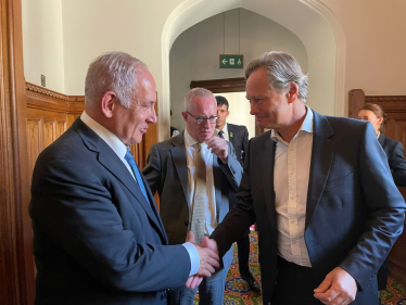 Matthew Offord MP greeting Benjamin Netanyahu 